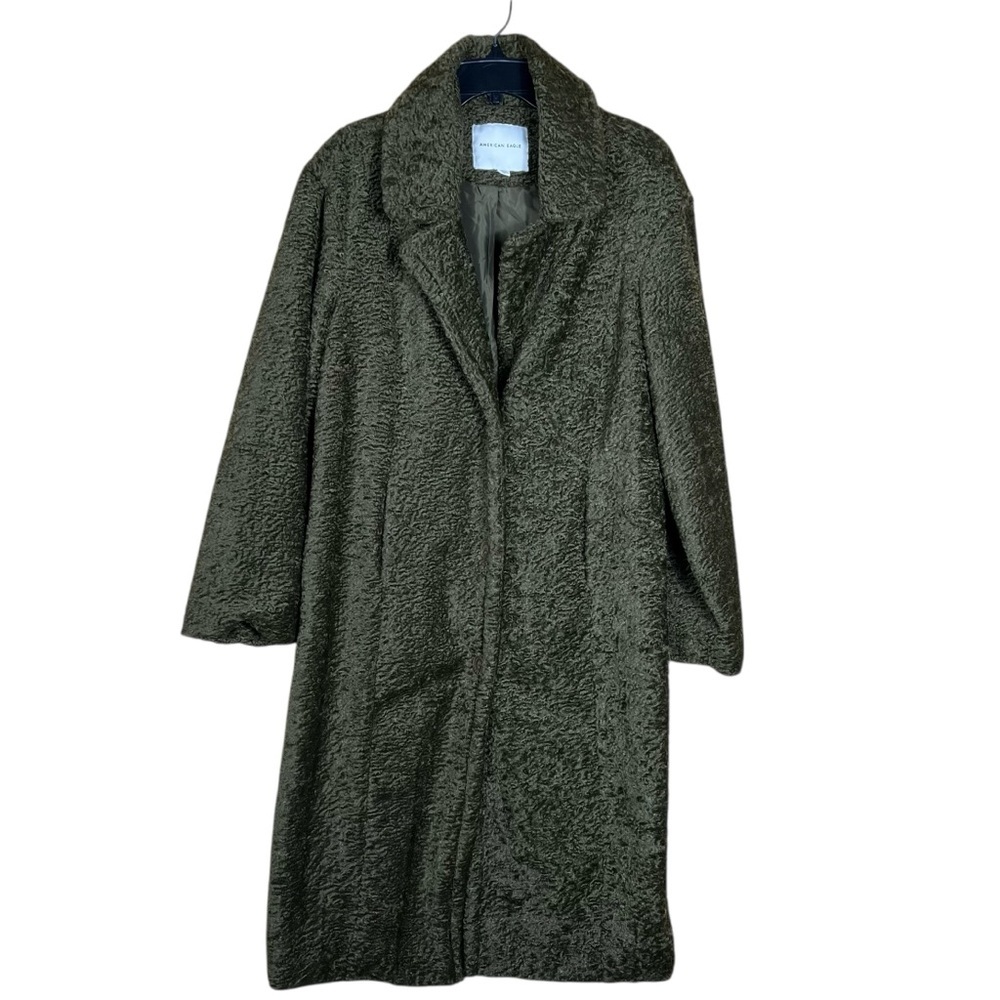 American Eagle Maxi Coat Women’s Small Green Teddy Long Jacket Button Pockets
